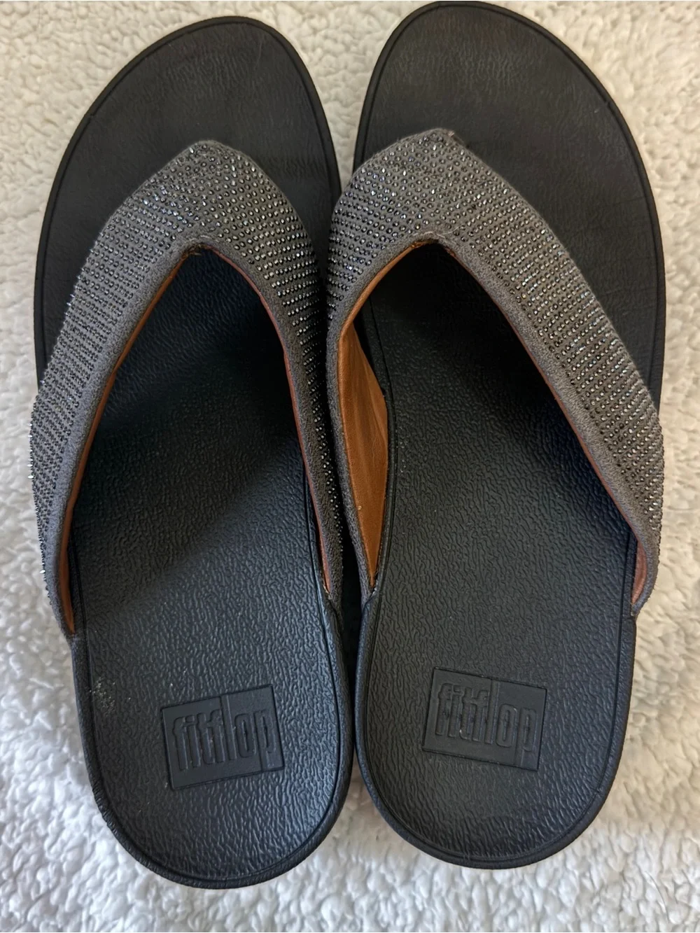 FitFlop Ritzy Rhinestone Flip Flop Sandal Wedge Gray Size 8